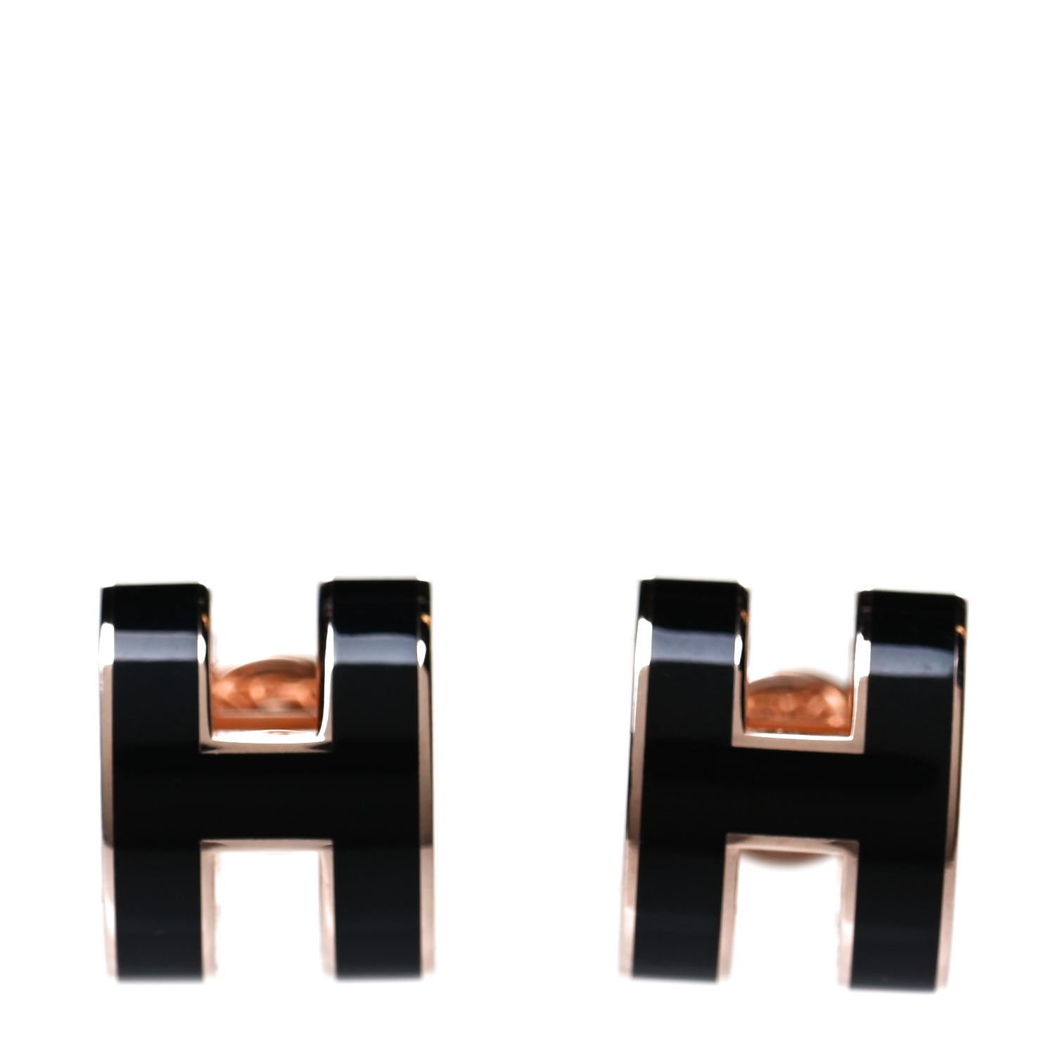Hermes Rose Gold Lacquered Mini Pop H Earrings Black 1 of 4