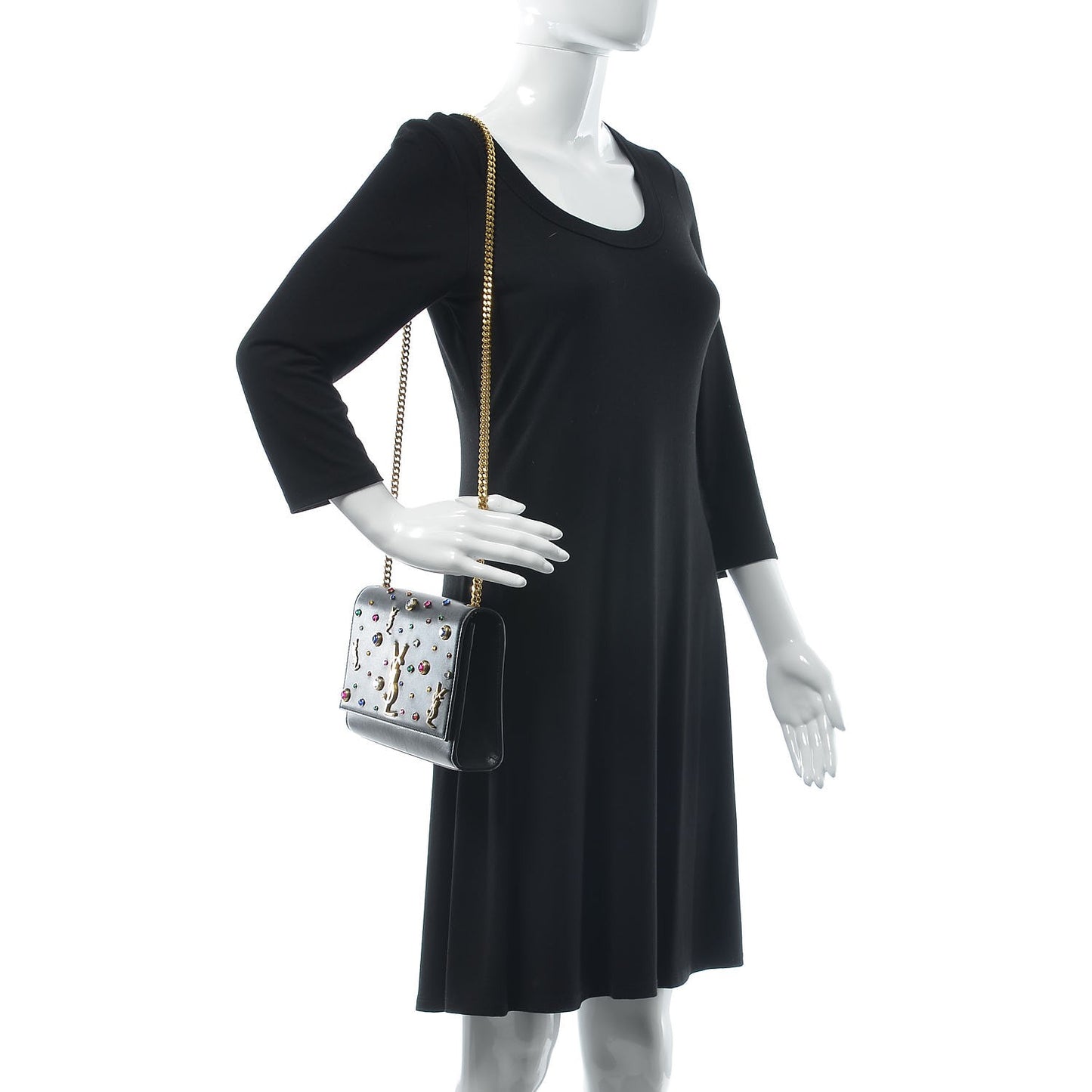 Calfskin Crystal Medium Monogram Kate Satchel Black