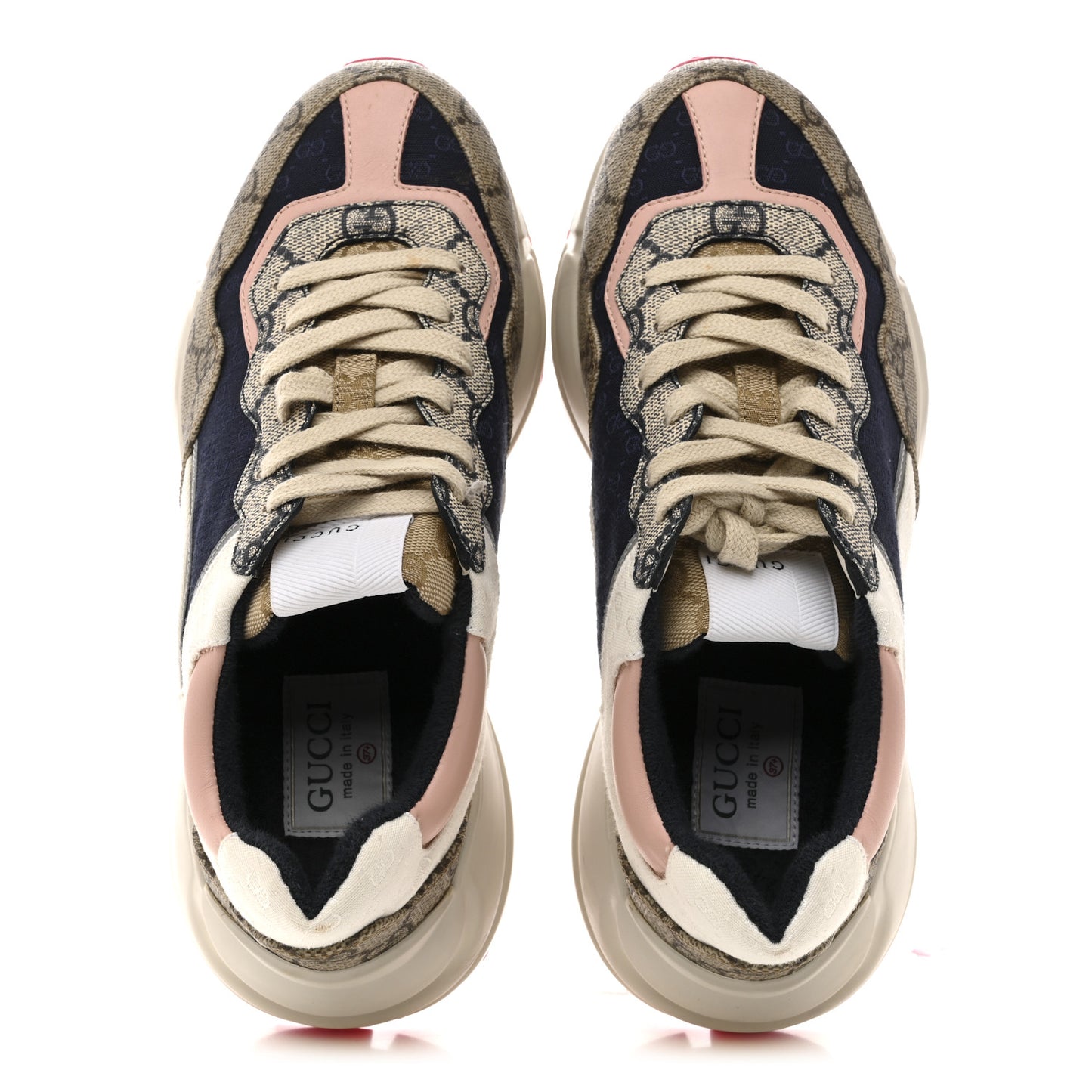 GG Supreme Monogram Mix Monogram Womens Rhyton Sneakers 37.5 London Blue Beige Pale Pink