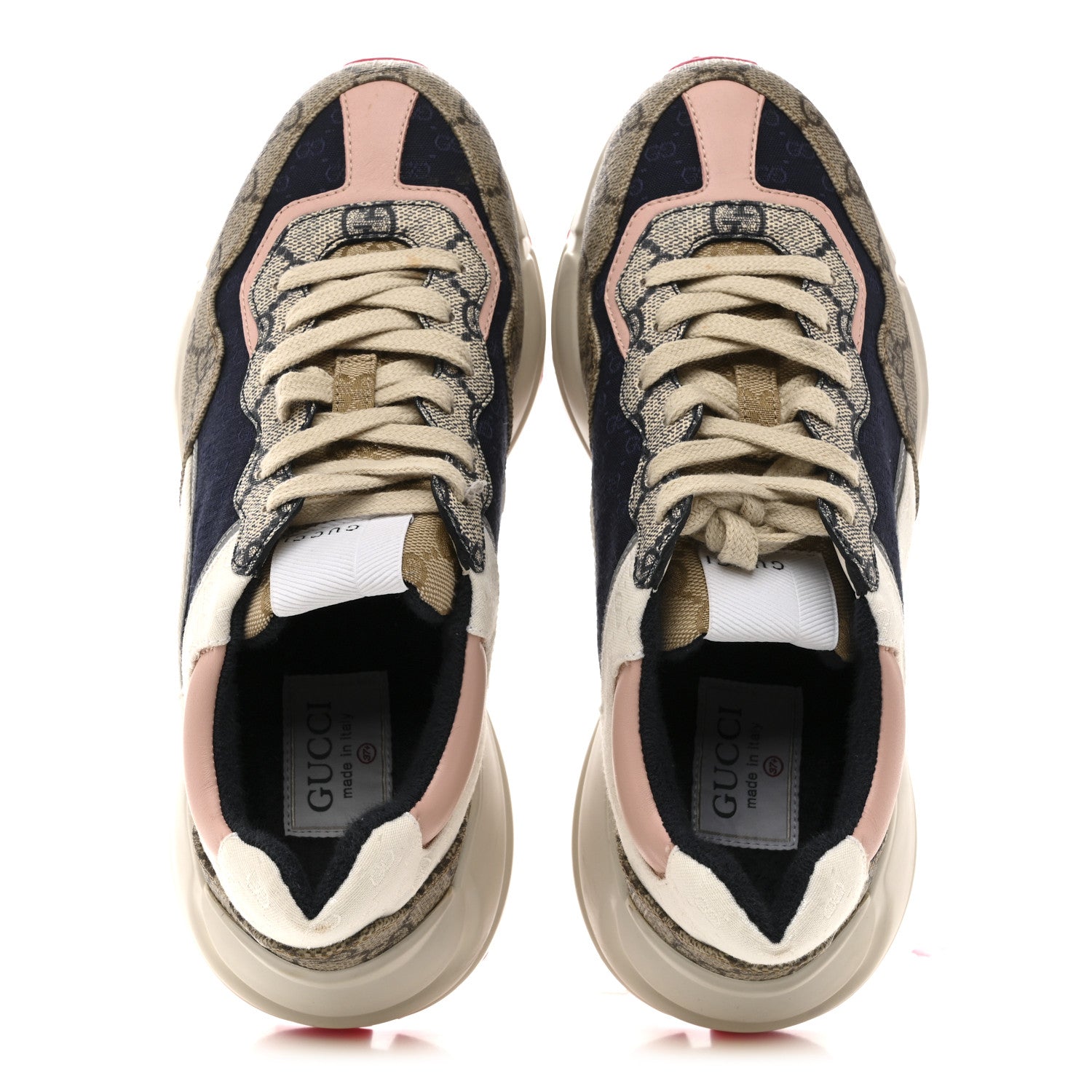 Gucci GG Supreme Monogram Mix Monogram Womens Rhyton Sneakers 37.5 London Blue Beige Pale Pink 2 of 12