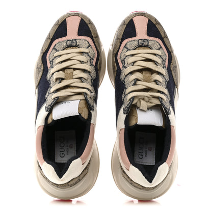 Gucci GG Supreme Monogram Mix Monogram Womens Rhyton Sneakers 37.5 London Blue Beige Pale Pink 2 of 12