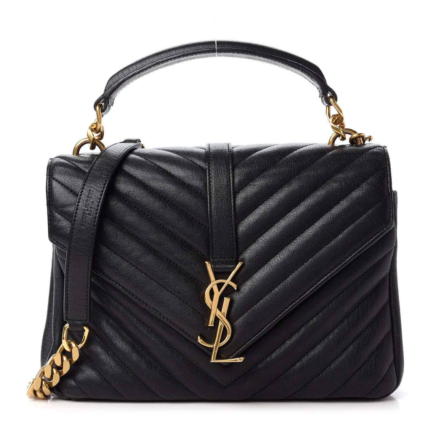 Sheepskin Matelasse Chevron Monogram Medium College Bag Black