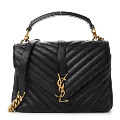 Saint Laurent Sheepskin Matelasse Chevron Monogram Medium College Bag Black 1 of 10