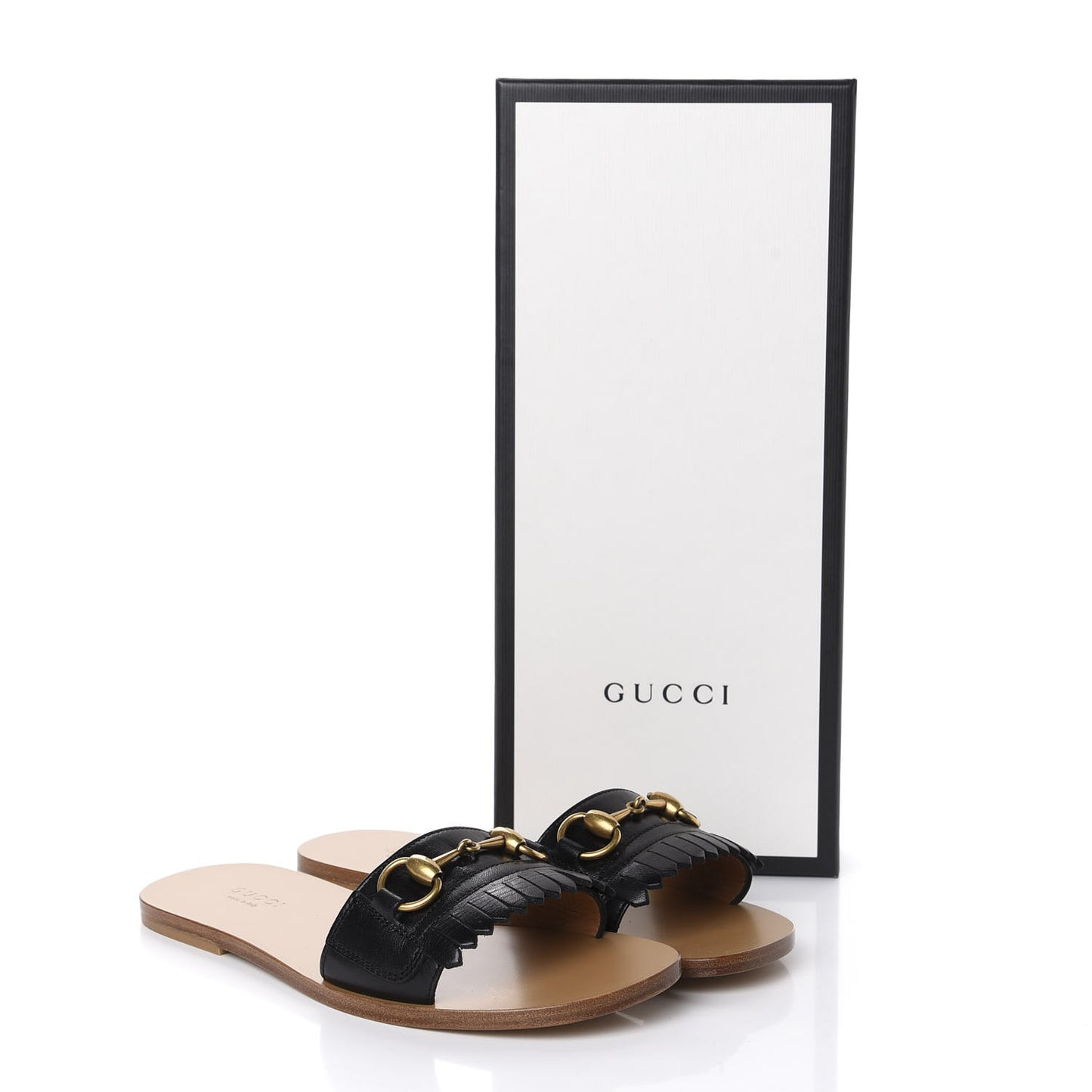Malaga Kid Fringe Horsebit Slide Sandals 36.5 Black