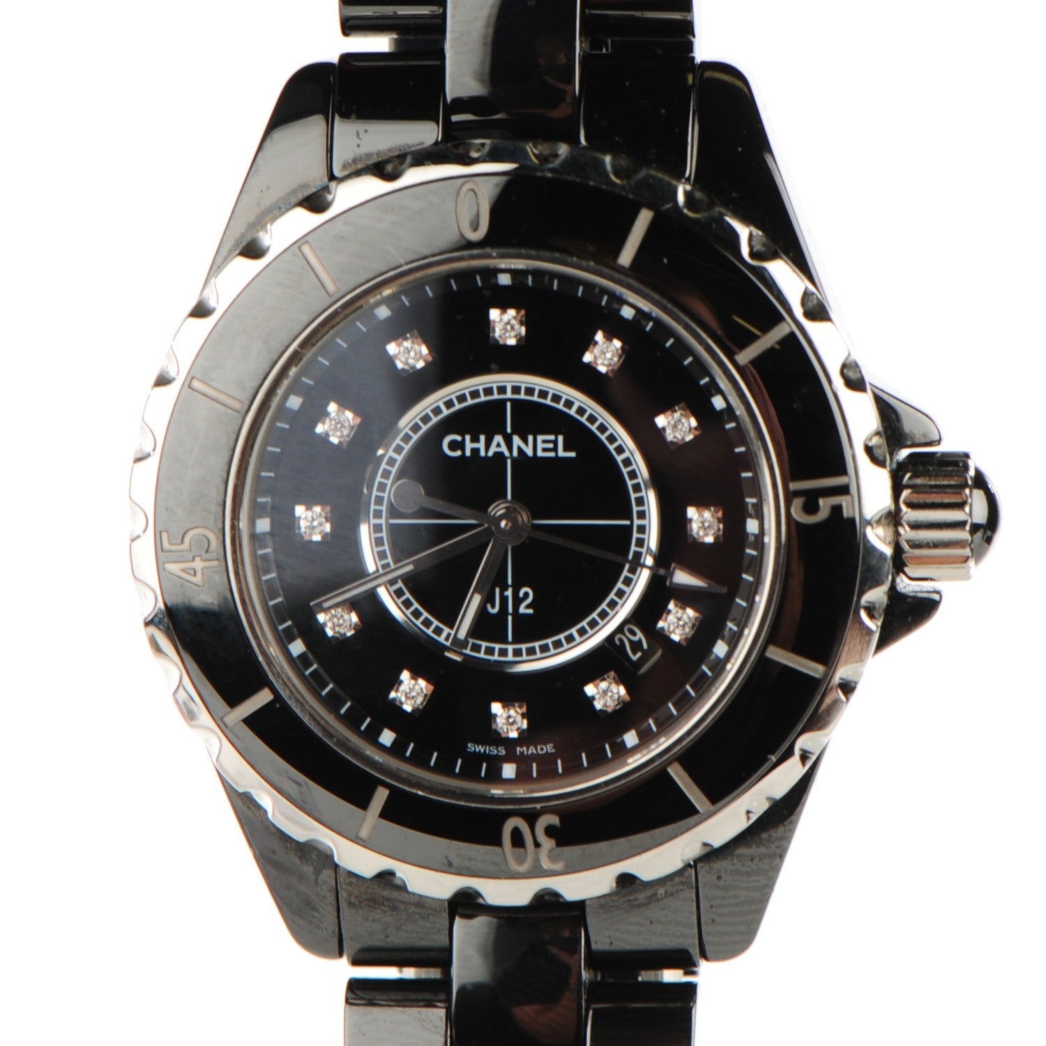 Chanel Stainless Steel Ceramic Diamond 33mm J12 Quartz Watch Black 1 of 7