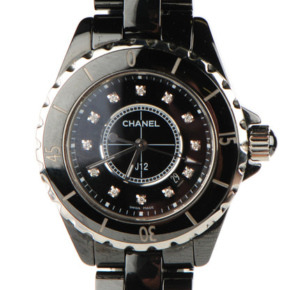 Chanel Stainless Steel Ceramic Diamond 33mm J12 Quartz Watch Black 1 of 7