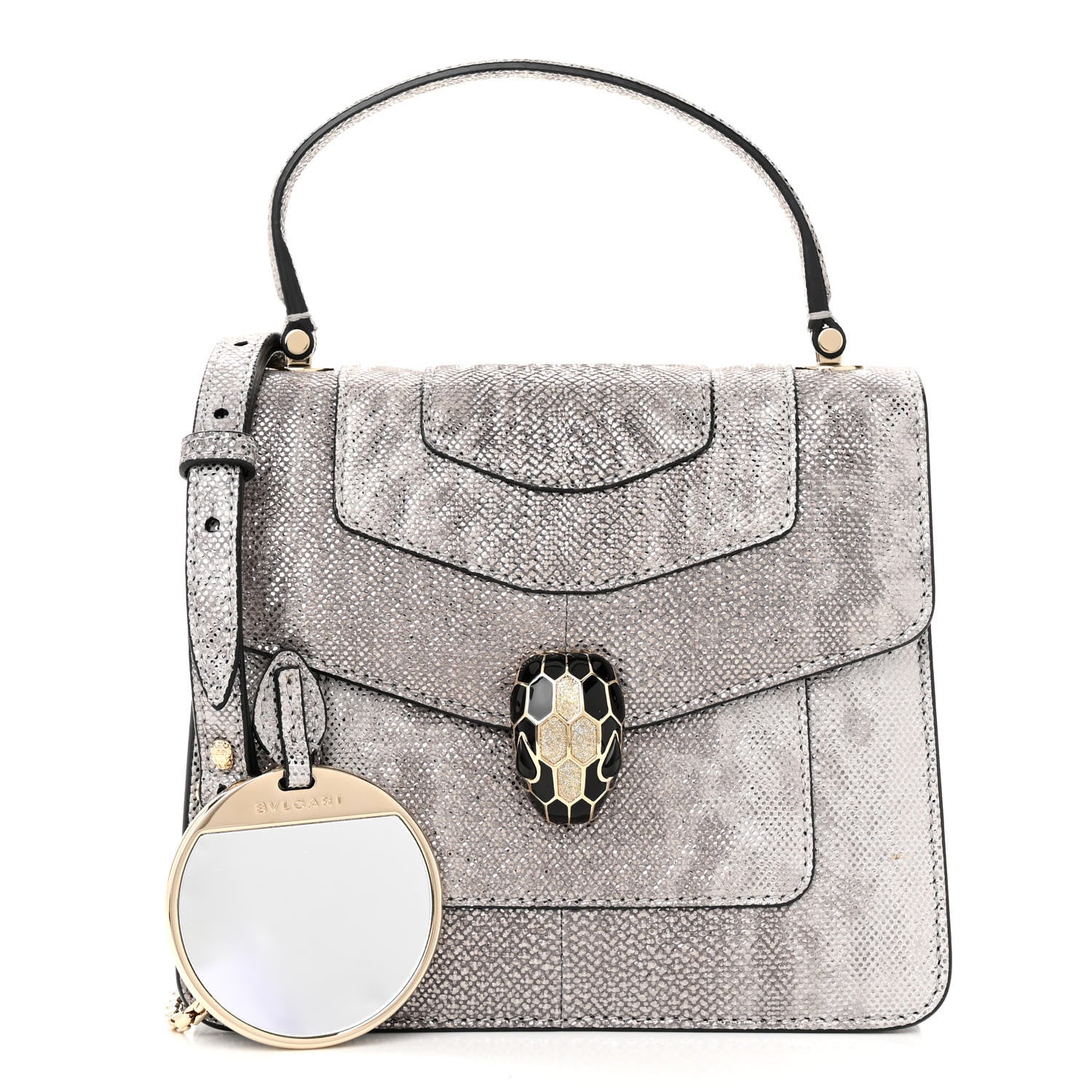 Bulgari Metallic Karung Serpenti Forever Top Handle White Agate 1 of 11