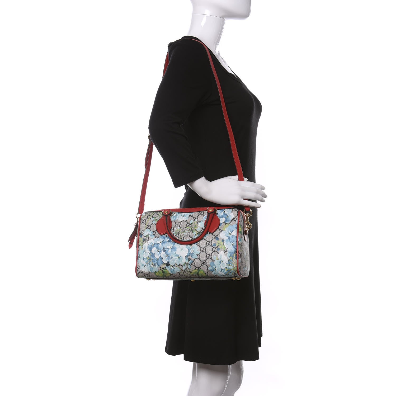 Gucci GG Supreme Monogram Blooms Small Boston Beige Blue Navy Hibiscus Red 2 of 10