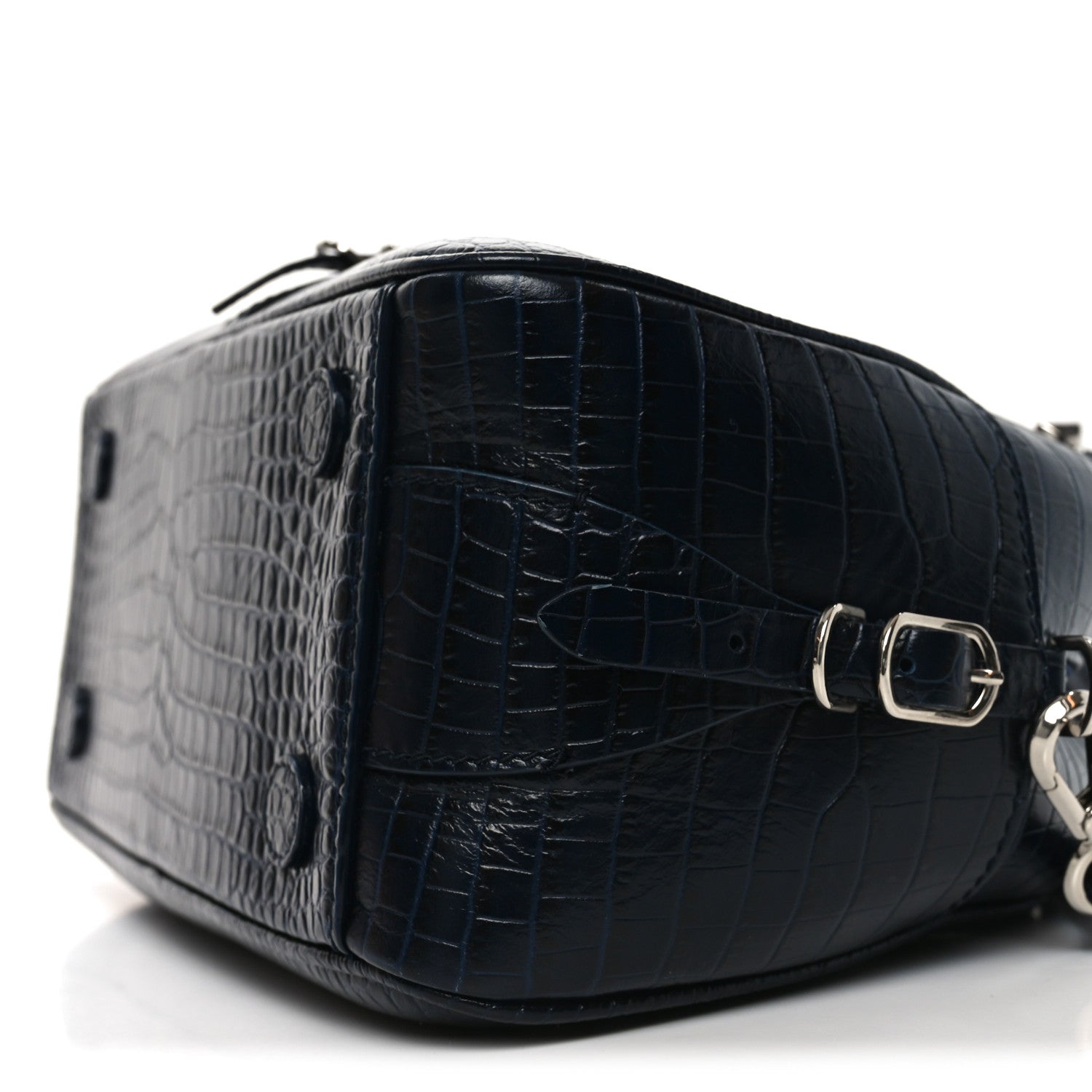 Jimmy Choo Calfskin Crocodile Embossed Small Varenne Bowling Bag Navy 9 of 9