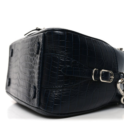 Jimmy Choo Calfskin Crocodile Embossed Small Varenne Bowling Bag Navy 9 of 9