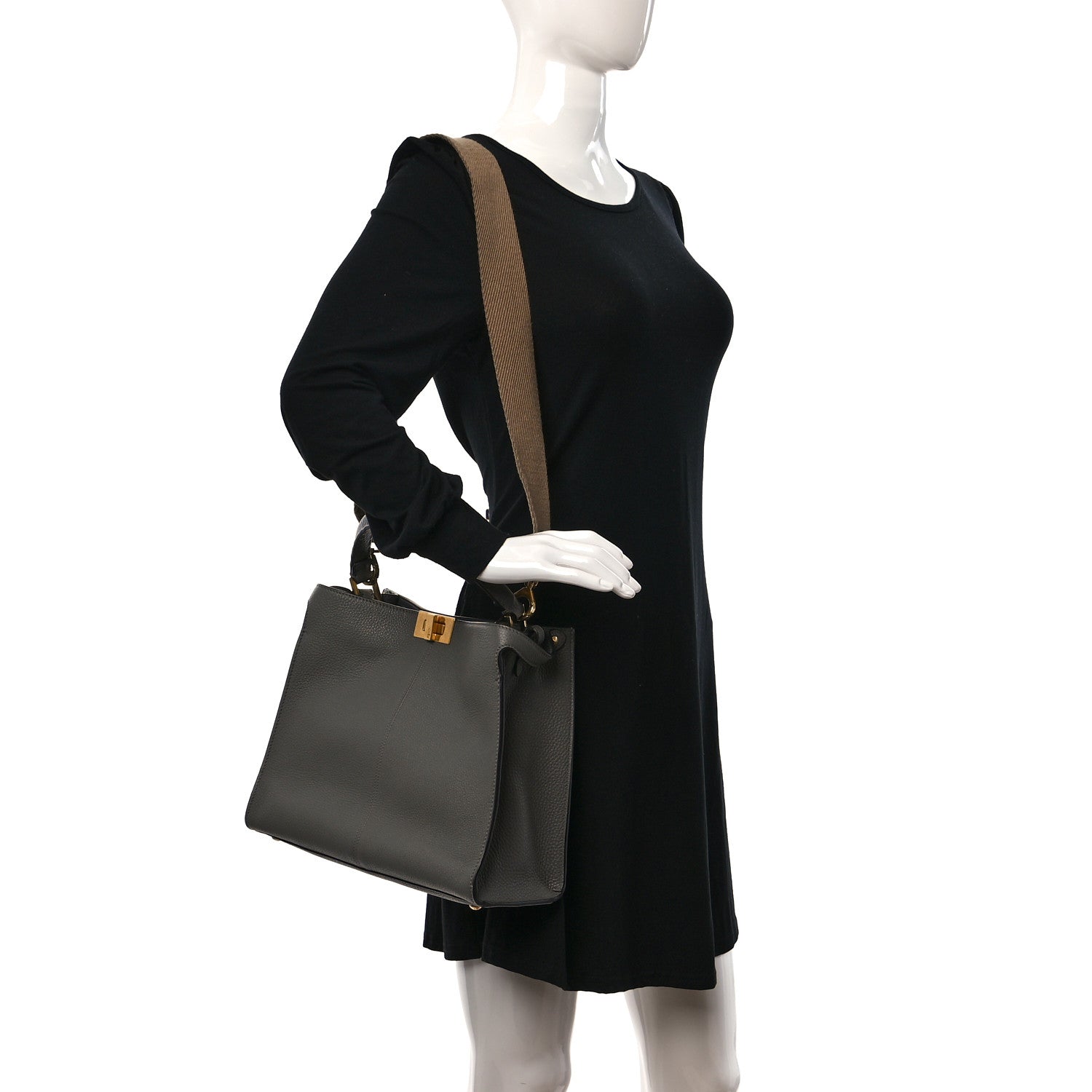 Fendi Cuoio Romano Selleria Bi-Color Medium Peekaboo X-Lite Moon Ghiaia 2 of 8