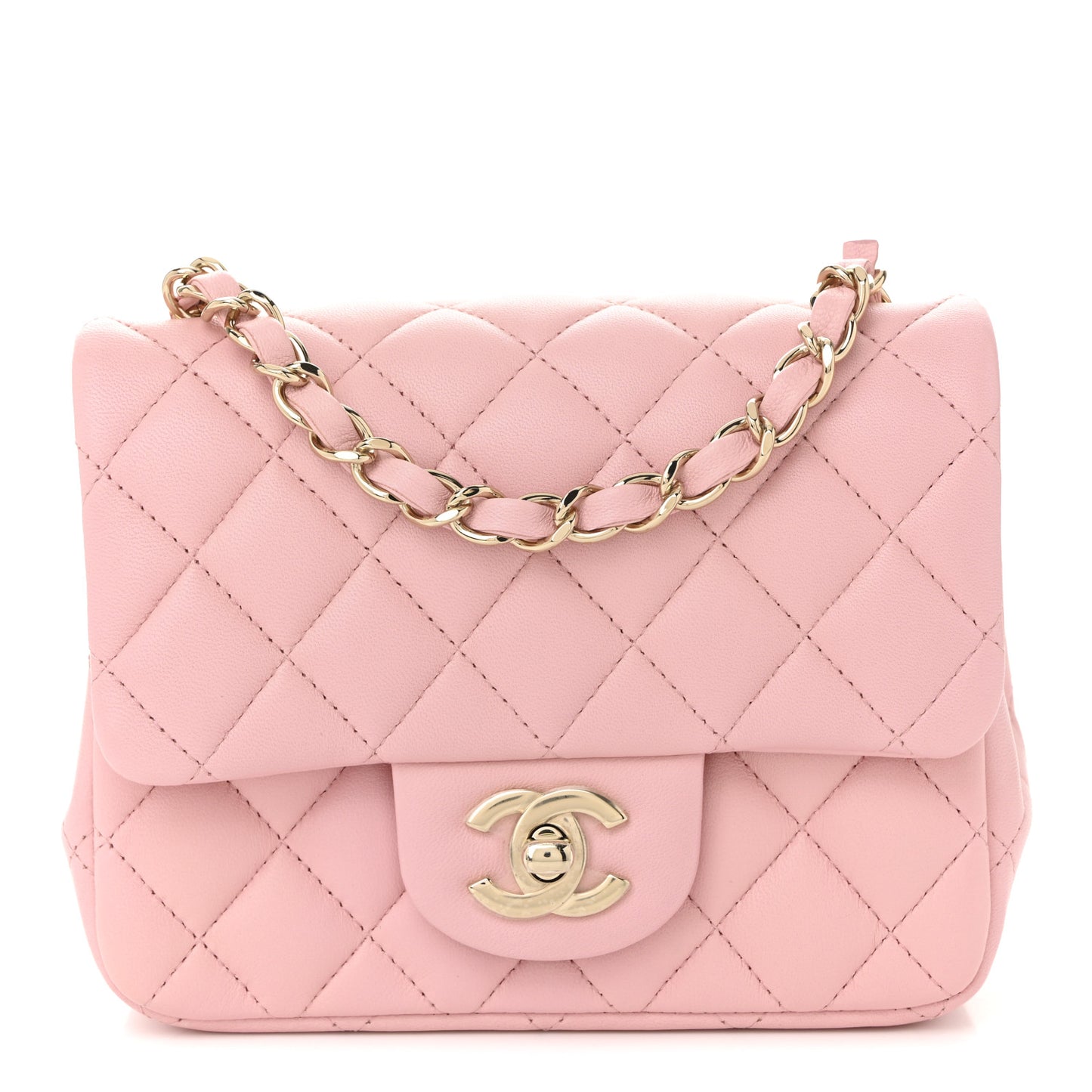 Lambskin Quilted Mini Square Flap Light Pink