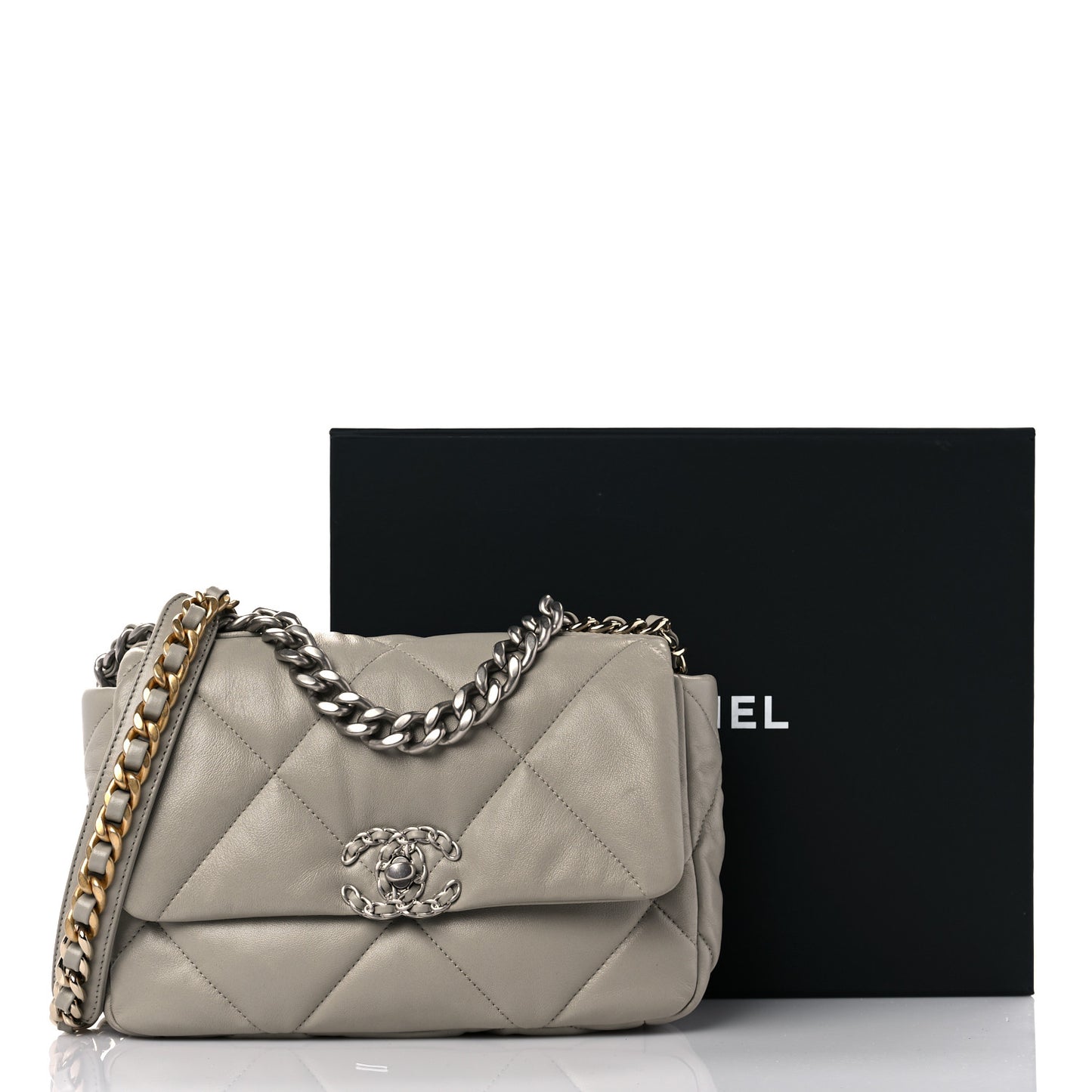 Goatskin Quilted Medium Chanel 19 Flap Grey