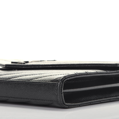 Saint Laurent Grain De Poudre Matelasse Chevron Monogram Chain Wallet Black 8 of 9