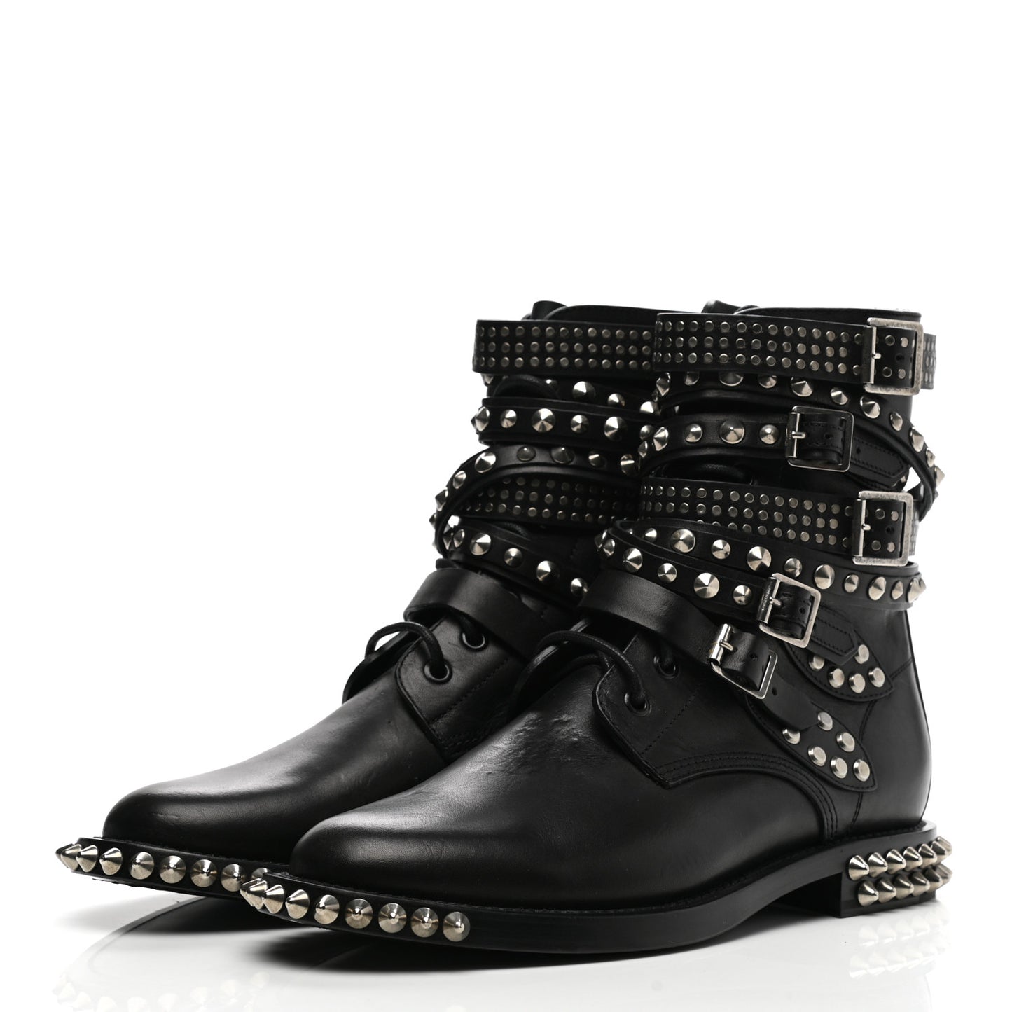 Smooth Calfskin Studded Womens Punk Ranger Boots 39.5 Black