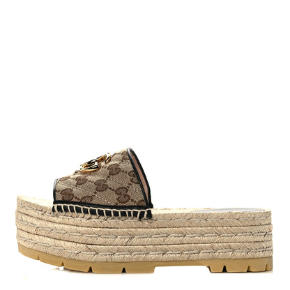 Gucci Monogram Matelasse Diagonal GG Marmont Platform Espadrille Slide Sandals 35.5 Beige Ebony Black 1 of 9