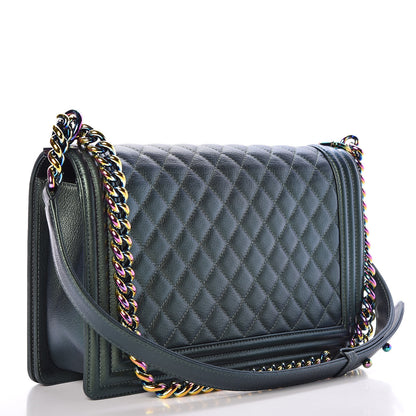 Chanel Iridescent Goatskin Quilted New Medium Boy Flap Green 3 of 10