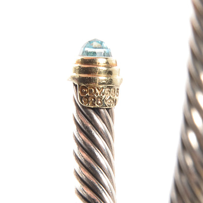 David Yurman Sterling Silver 14K Yellow Gold Blue Topaz 5mm Cable Classics Petite Color Bracelet 3 of 5