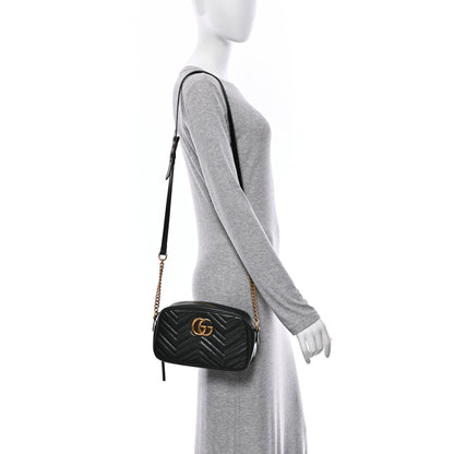 Gucci Calfskin Matelasse Small GG Marmont Chain Shoulder Bag Black 2 of 12