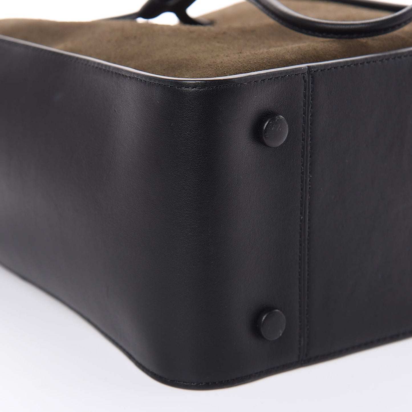 3.1 Smooth Calfskin Suede Bi-Color Small Soleil Bucket Drawstring Dark Moss Black