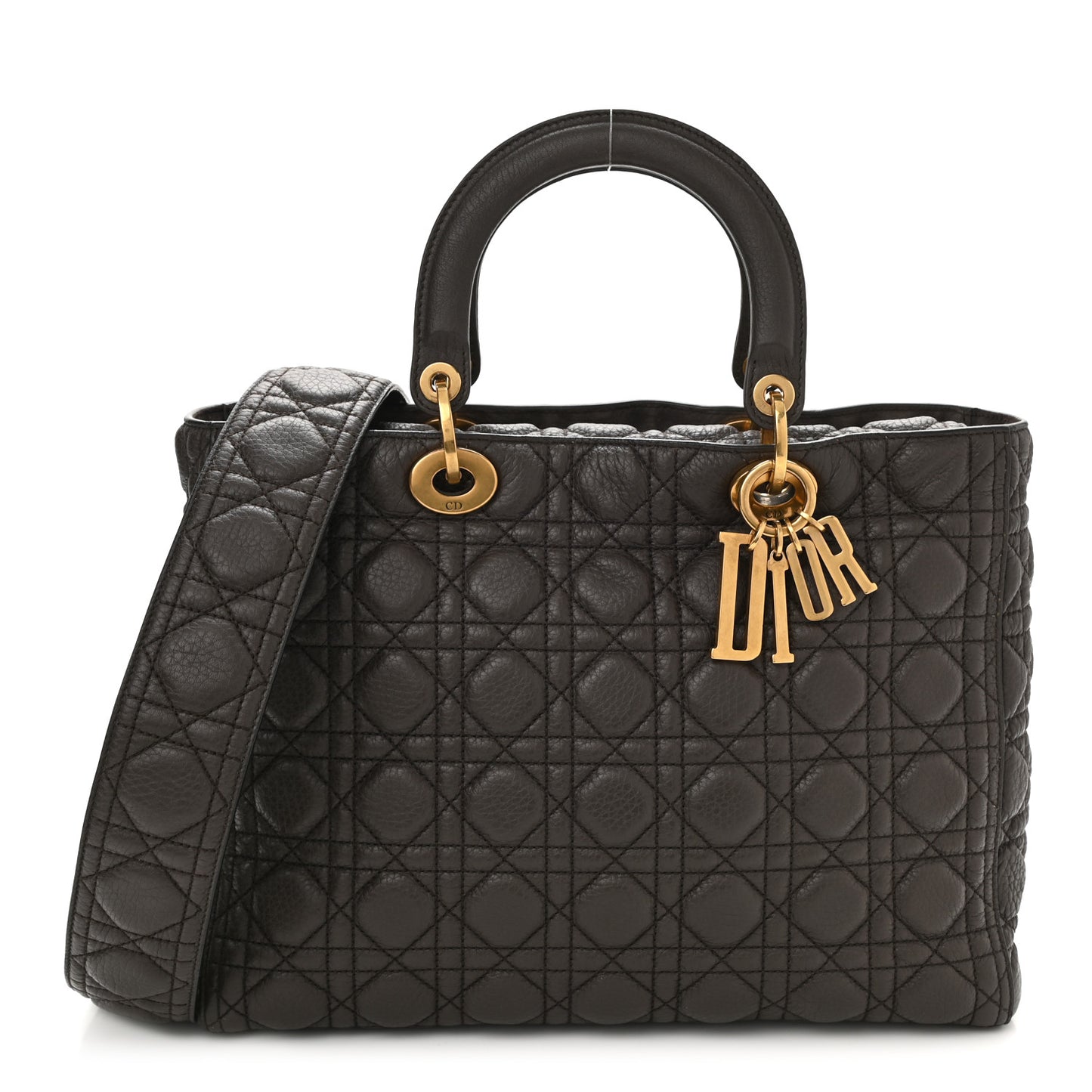 Grained Calfskin Cannage Large Lady Dior Brown