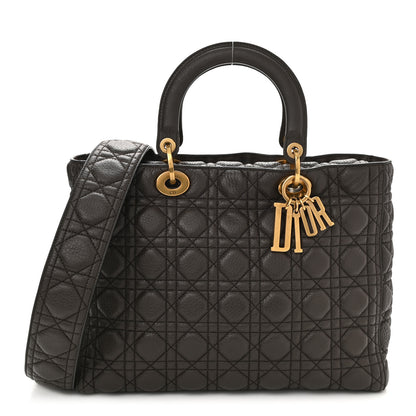 Christian Dior Grained Calfskin Cannage Large Lady Dior Brown 1 of 8