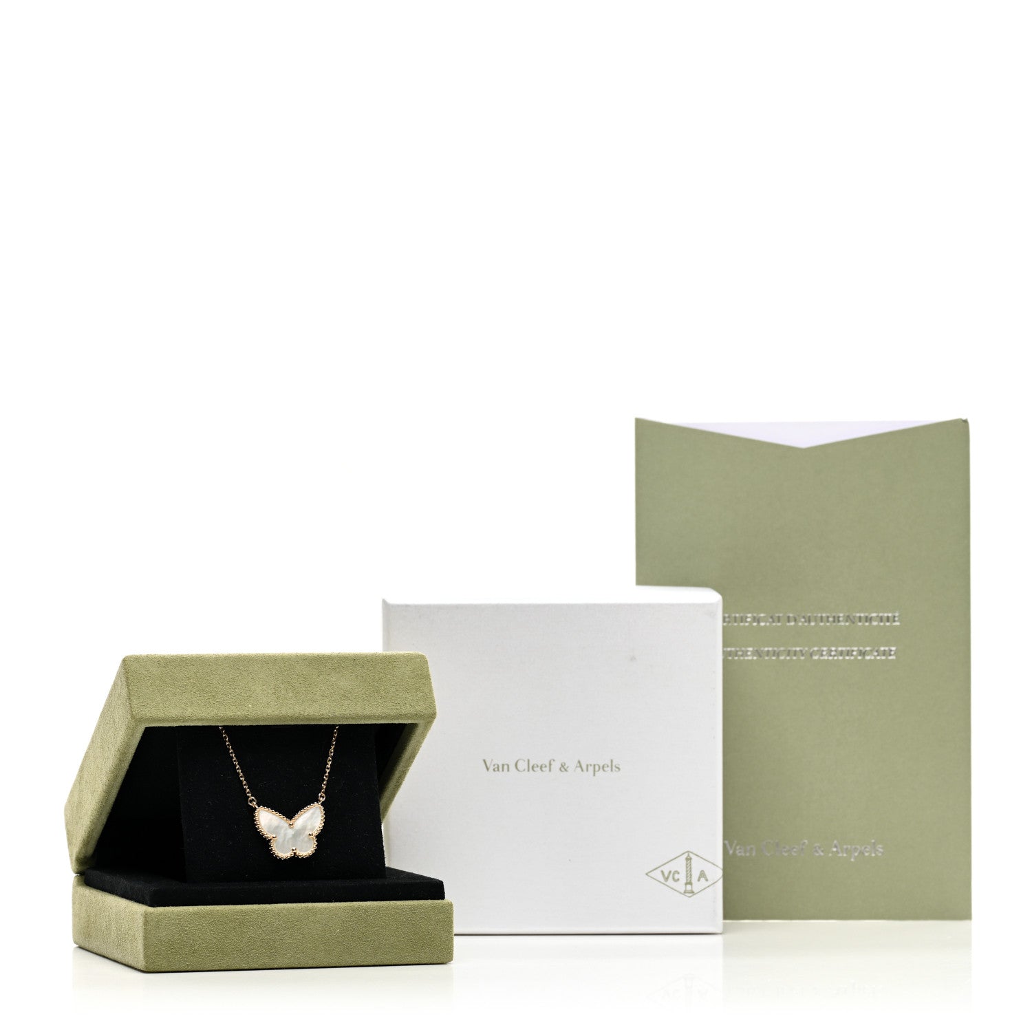 Van Cleef & Arpels 18K Yellow Gold Mother of Pearl Lucky Alhambra Butterfly Pendant Necklace 5 of 5