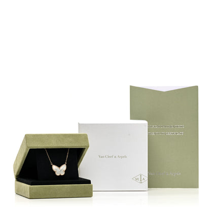 Van Cleef & Arpels 18K Yellow Gold Mother of Pearl Lucky Alhambra Butterfly Pendant Necklace 5 of 5