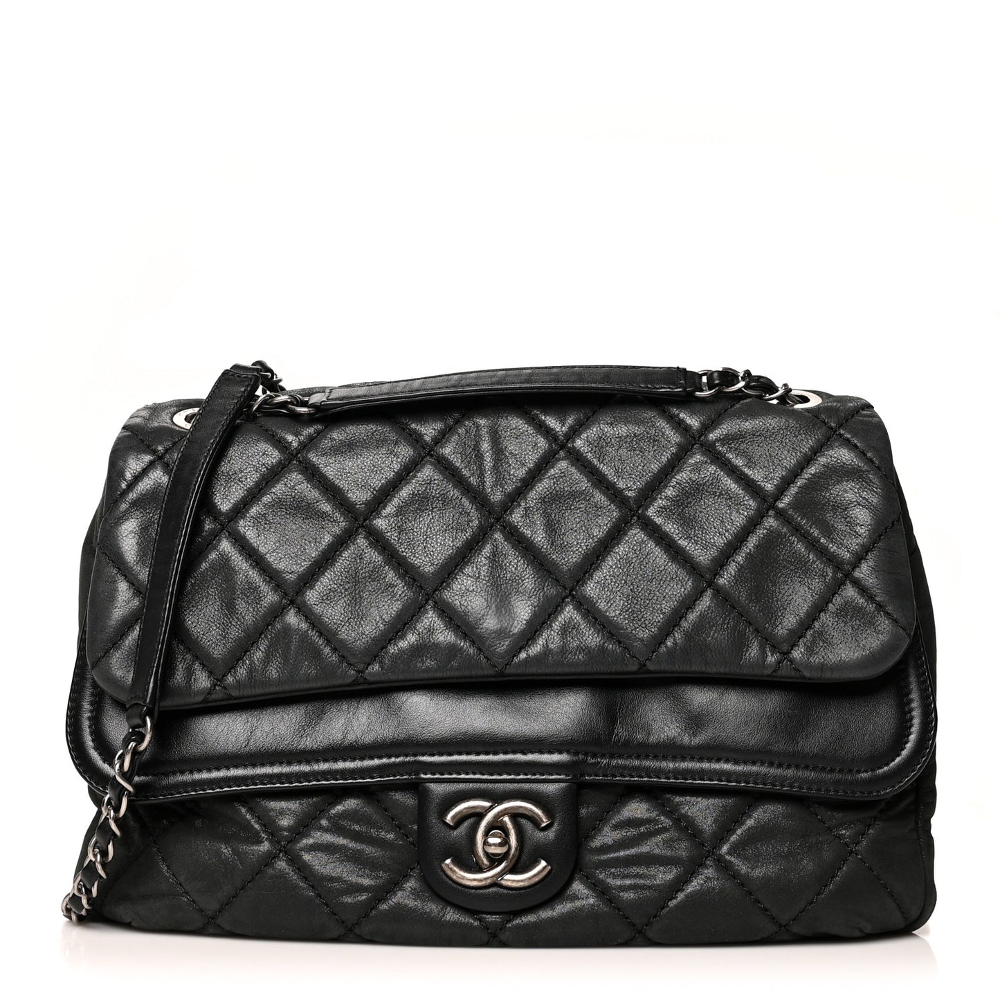 Iridescent Calfskin Jumbo In the Mix Double Flap Black