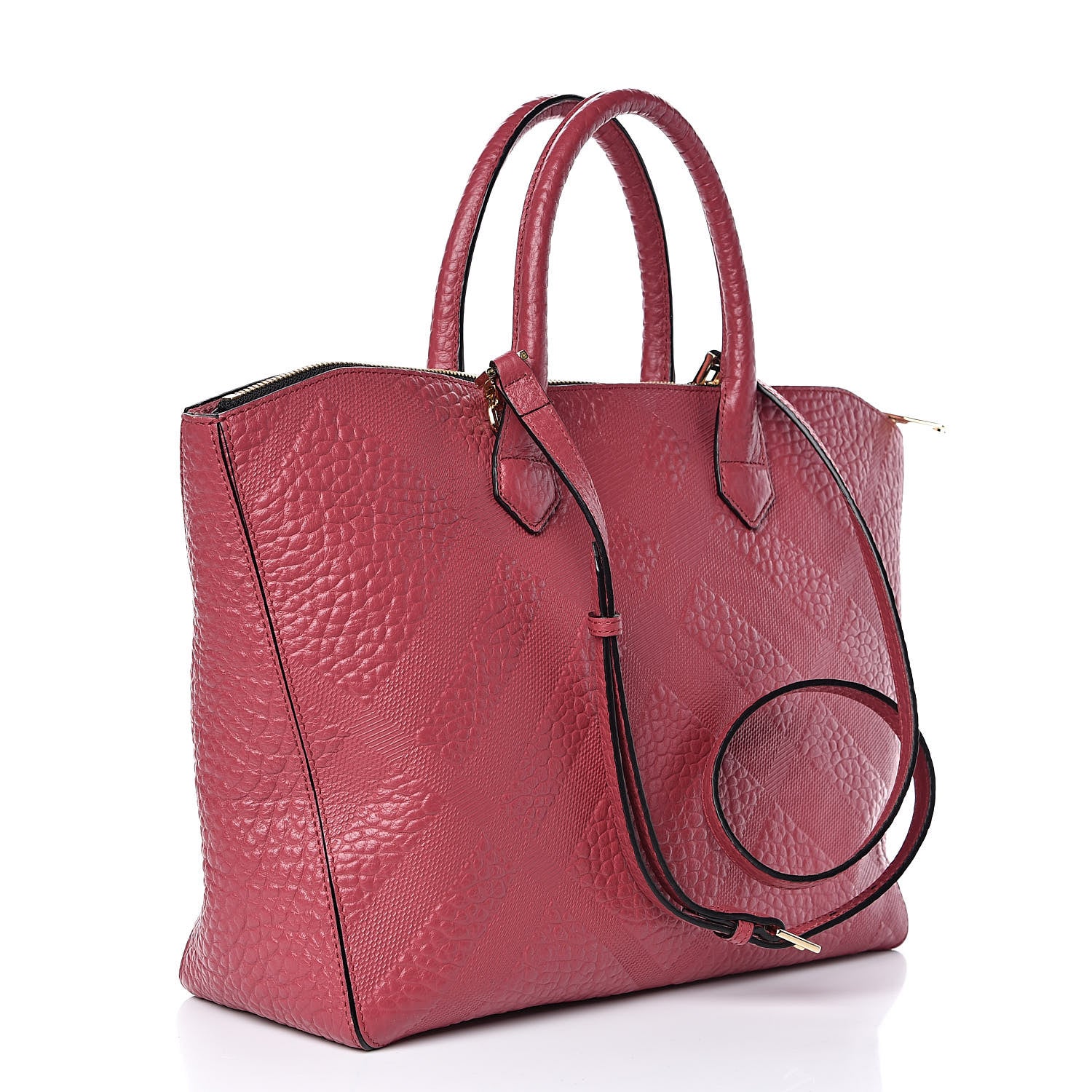 Burberry Heritage Grain Check Embossed Medium Dewsbury Tote Peony Rose 3 of 9