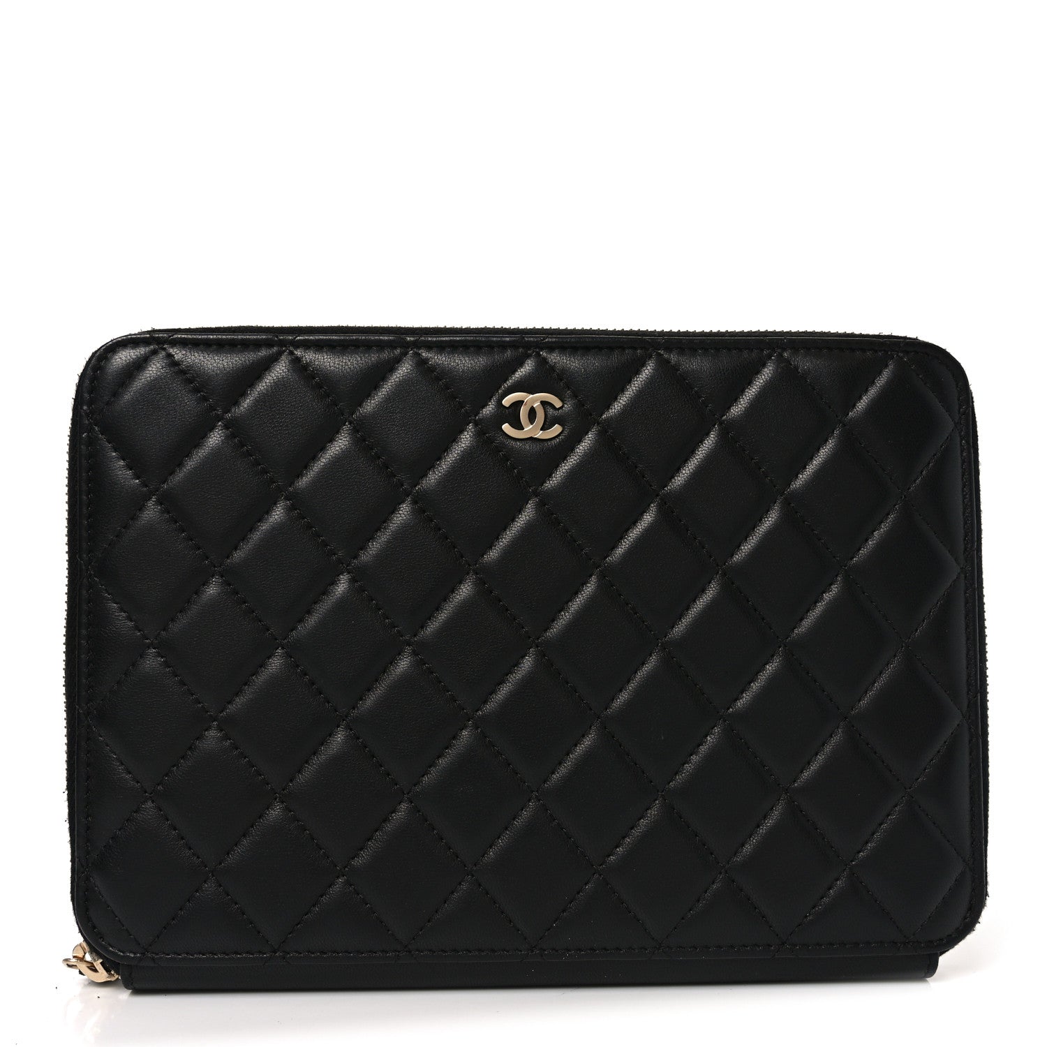 Chanel Lambskin Quilted Large Zip Around Organizer Wallet Black 1 of 9