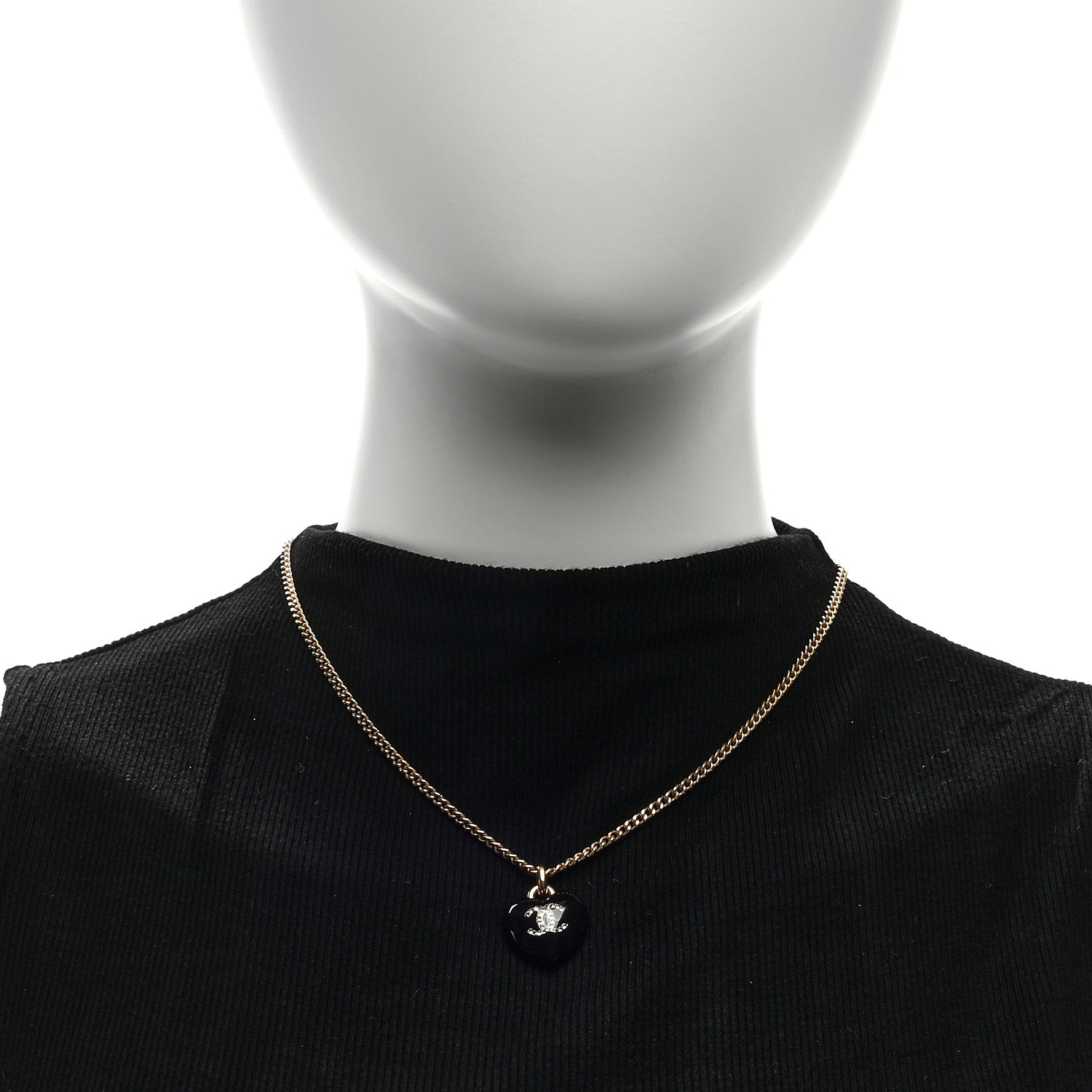 Chanel Resin Crystal CC Heart Necklace Black Gold 3 of 4