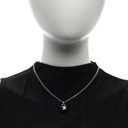 Chanel Resin Crystal CC Heart Necklace Black Gold 3 of 4