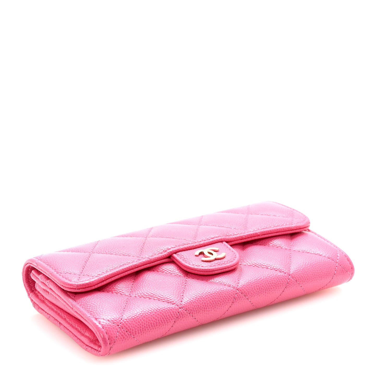 Caviar Quilted Medium Gusset Flap Wallet Pink