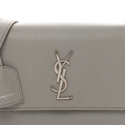 Saint Laurent Grained Calfskin Medium Monogram Sunset Satchel Light Grey 5 of 15