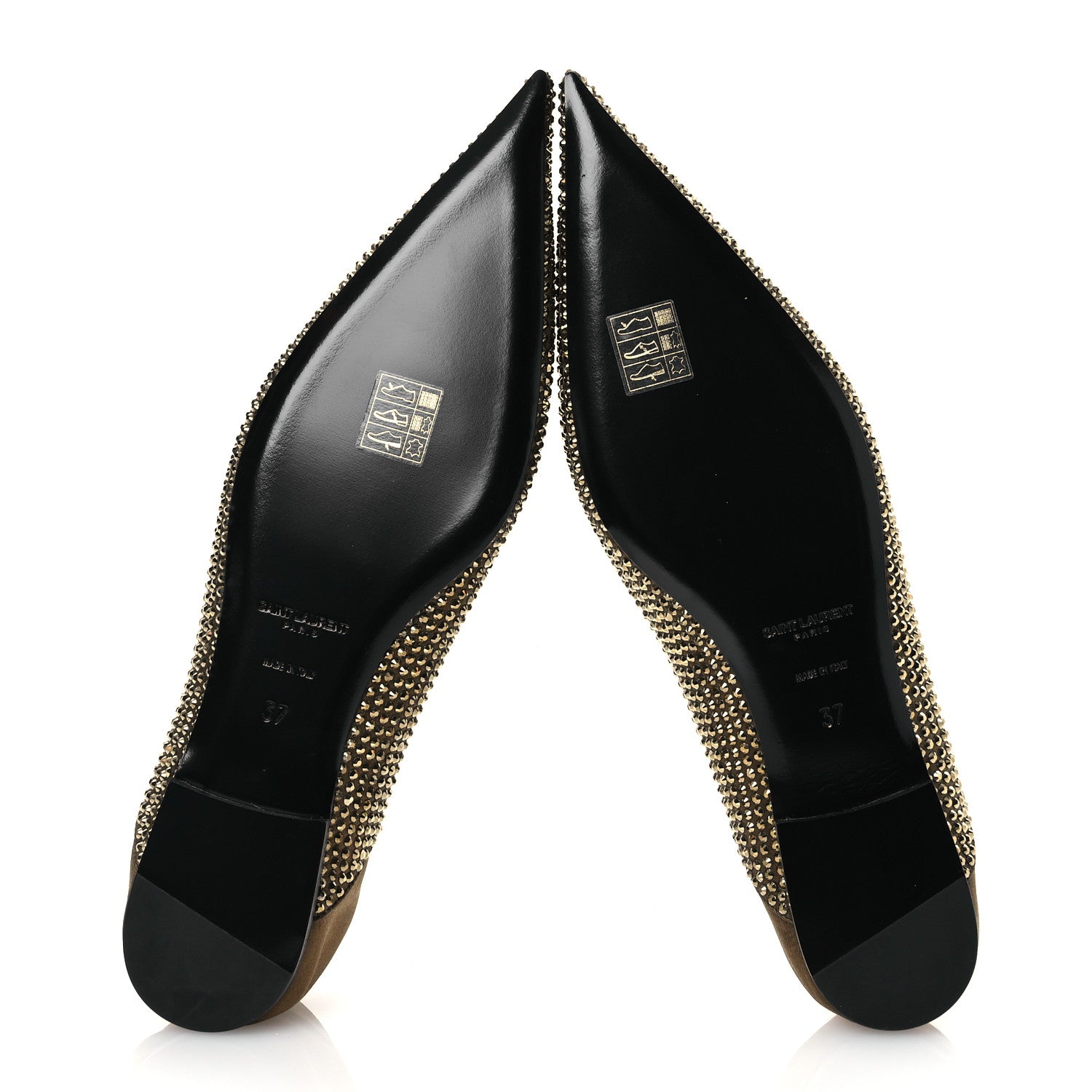 Saint Laurent Raso Seta Crystal Embellished Carolyn Mules 37 Kaki Starlight 37 Gold 7 of 11