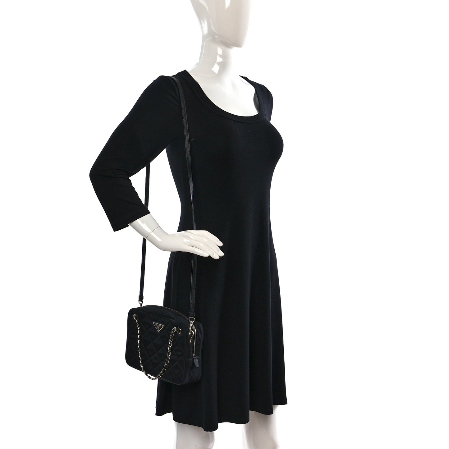 Nylon Tessuto Impuntu Quilted Bandoliera Crossbody Bag Black