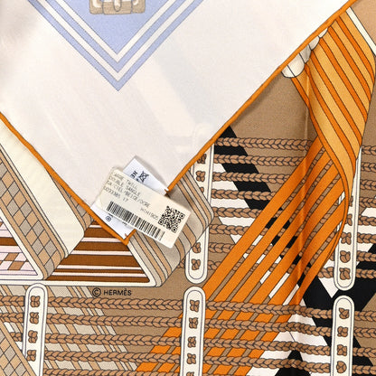 Hermes Silk Double Sangle Scarf 90 Ciel Beige Ocre 3 of 3