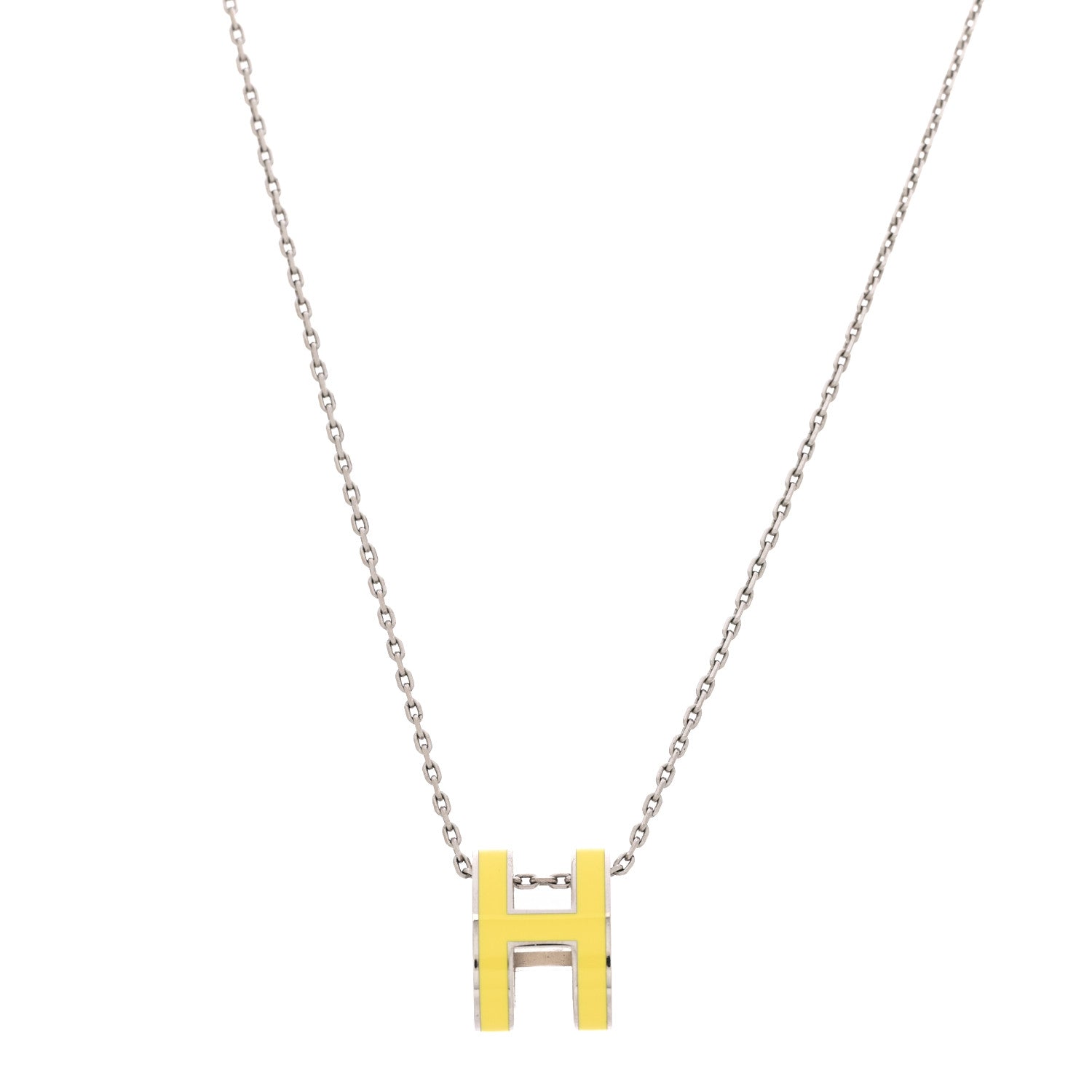 Hermes Lacquered Palladium Pop H Pendant Necklace Jaune Mimosa 1 of 8