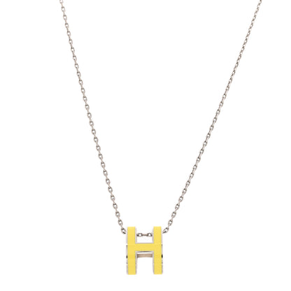Hermes Lacquered Palladium Pop H Pendant Necklace Jaune Mimosa 1 of 8