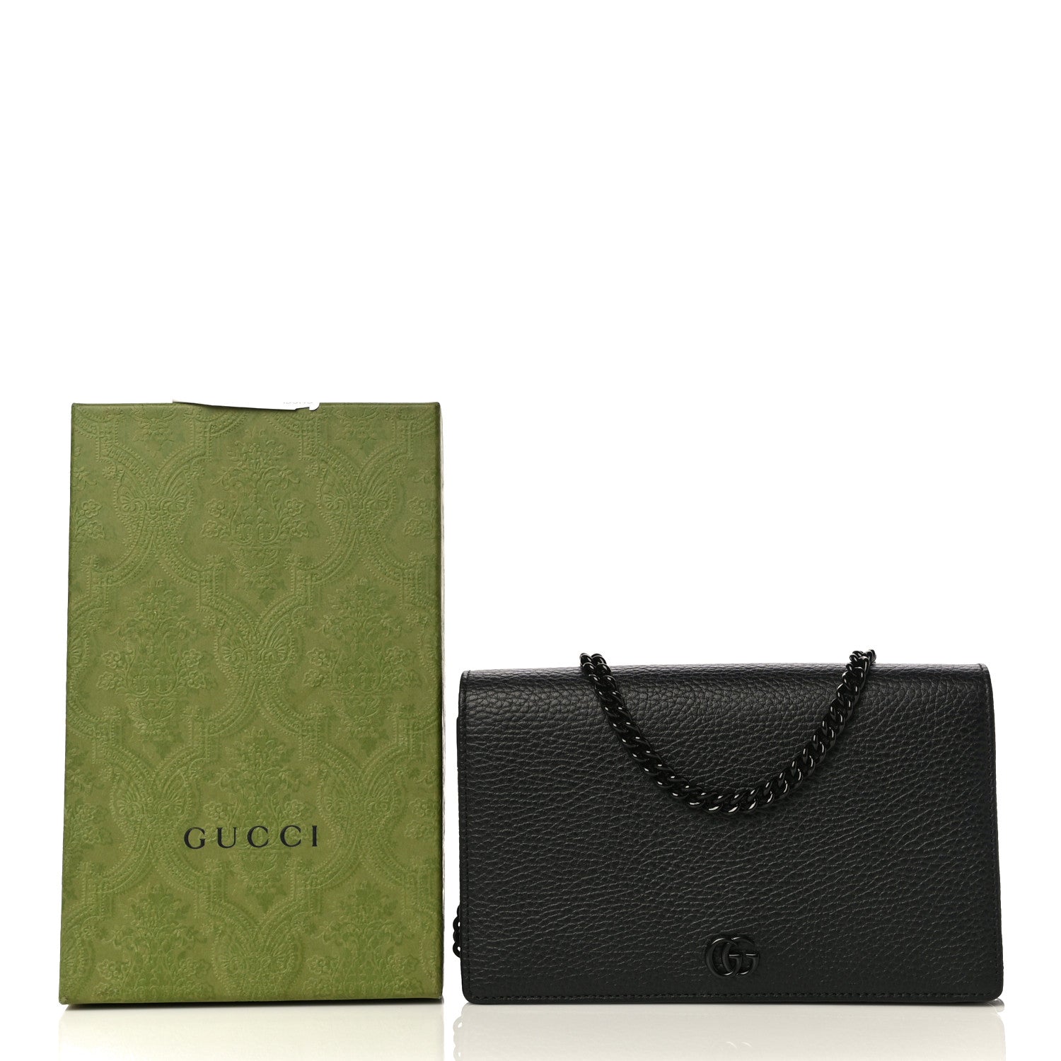 Gucci Dollar Calfskin Enamel Monochrome Mini GG Marmont Chain Wallet Black 9 of 9