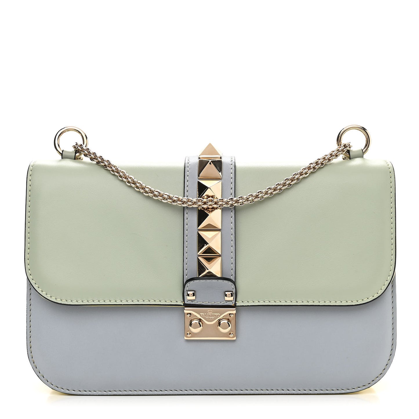 Vitello Watercolor Medium Glam Lock Rockstud Flap Rose Green Yellow Sky