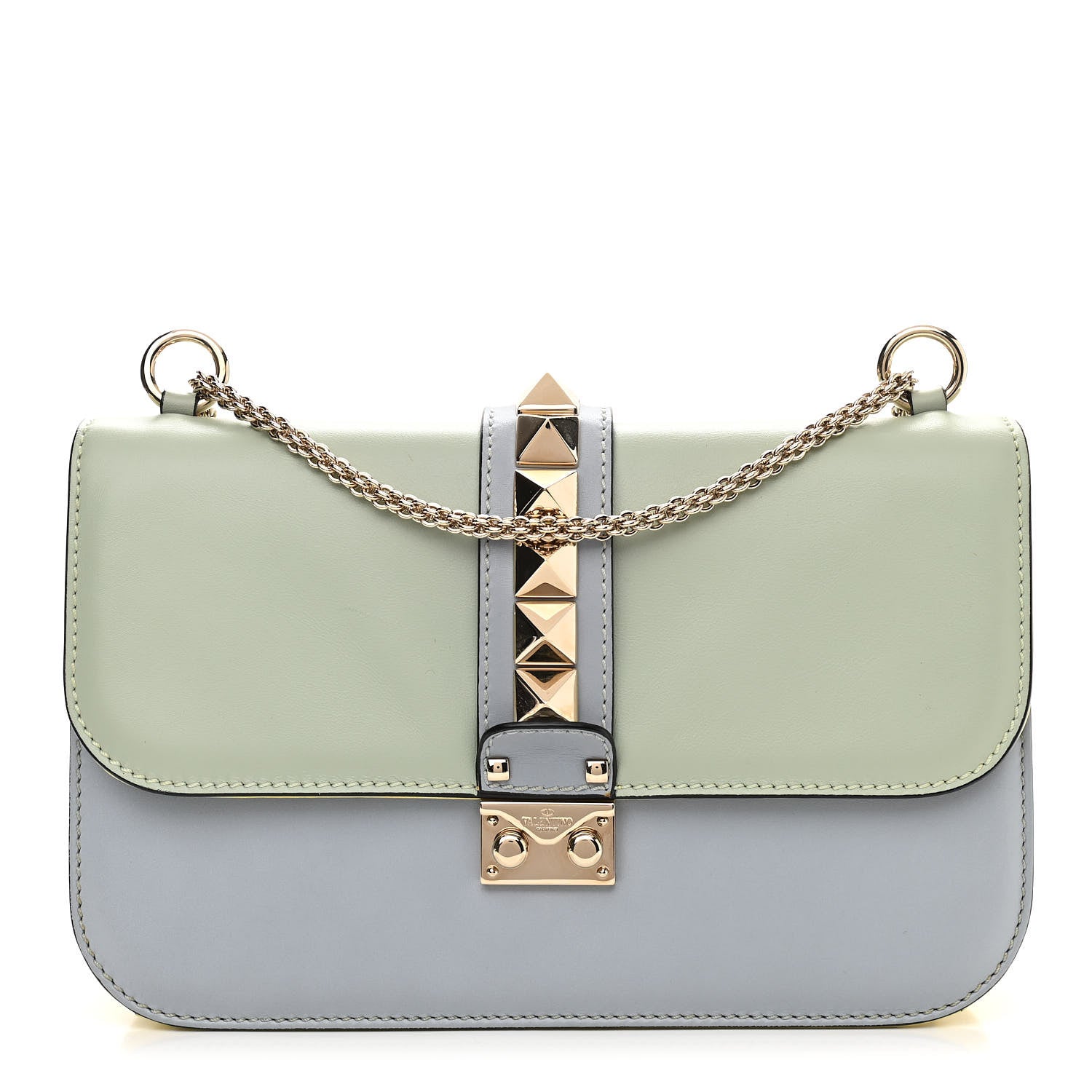 Valentino Garavani Vitello Watercolor Medium Glam Lock Rockstud Flap Rose Green Yellow Sky 1 of 11