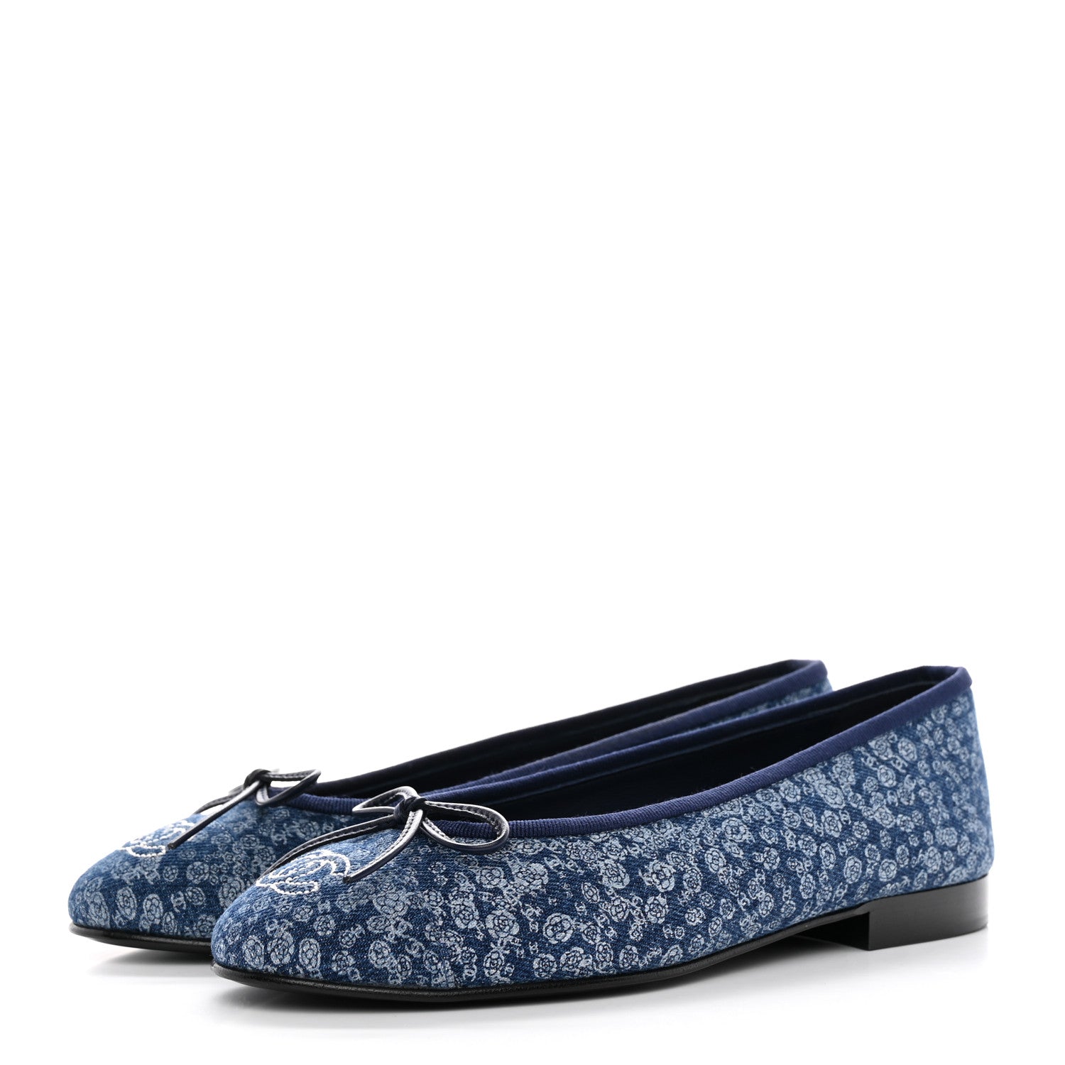 Chanel Denim Camellia Print Ballerina Flats 36.5 Dark Blue 3 of 10