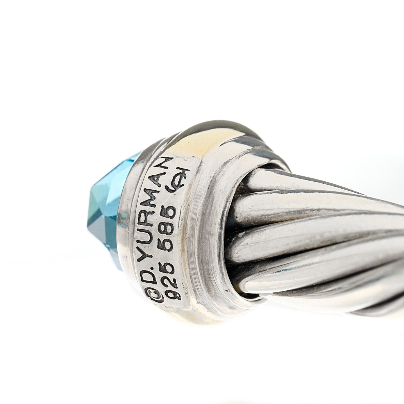 David Yurman Sterling Silver 14K Yellow Gold Blue Topaz 7mm Cable Classics Bracelet 3 of 6