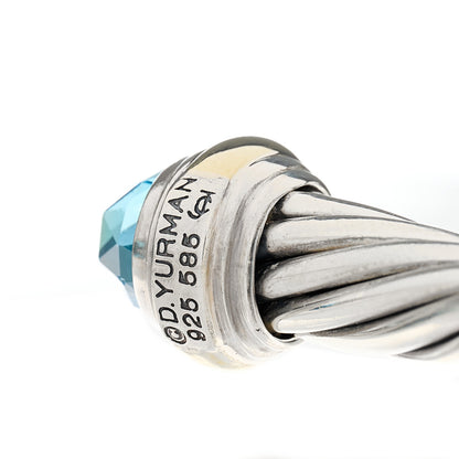 David Yurman Sterling Silver 14K Yellow Gold Blue Topaz 7mm Cable Classics Bracelet 3 of 6