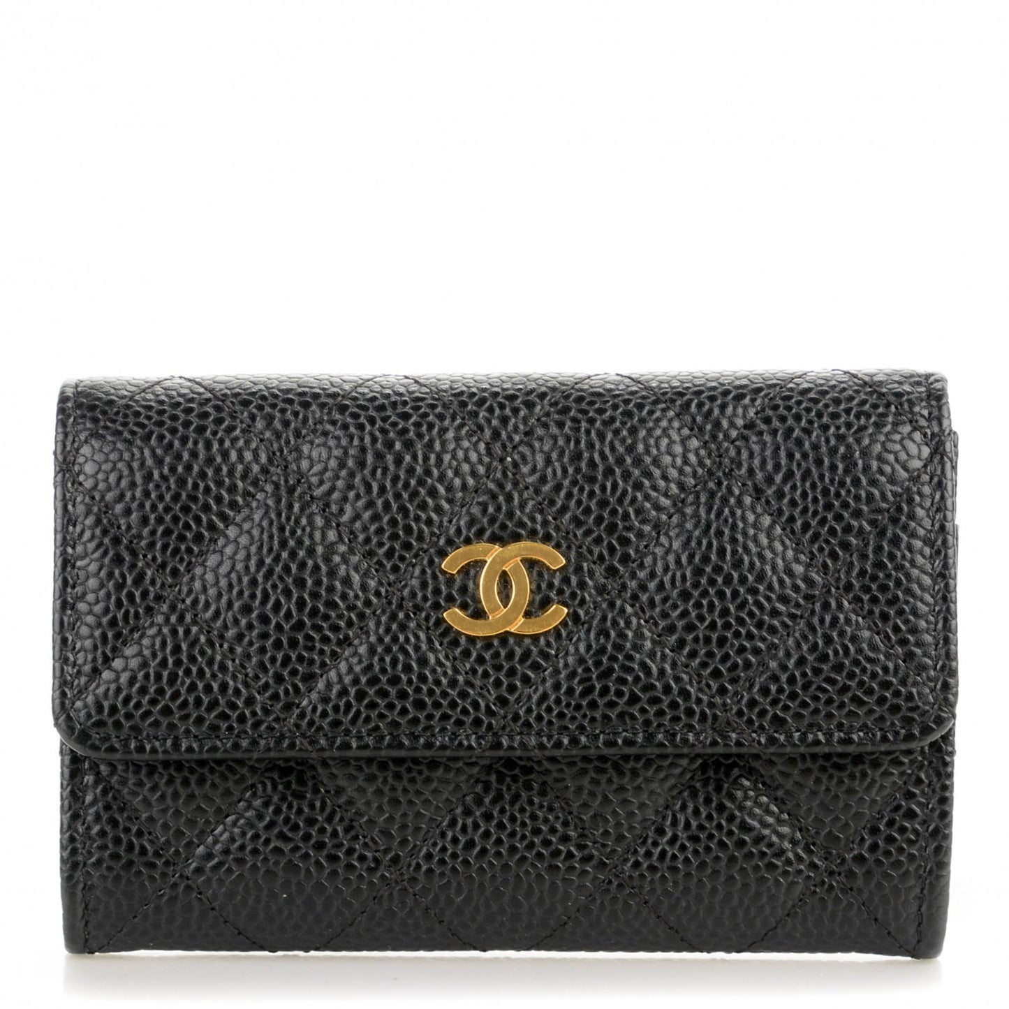 Caviar Quilted Flap Card Holder Black