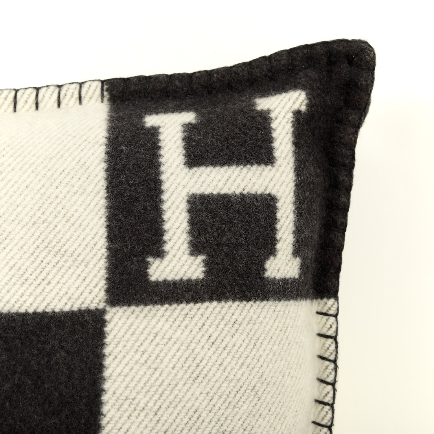 Hermes Wool Cashmere Avalon Pillow PM Ecru Gris Fonce 4 of 4