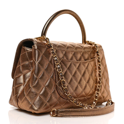 Chanel Metallic Caviar Quilted Small Coco Handle Flap Bronze 3 of 9