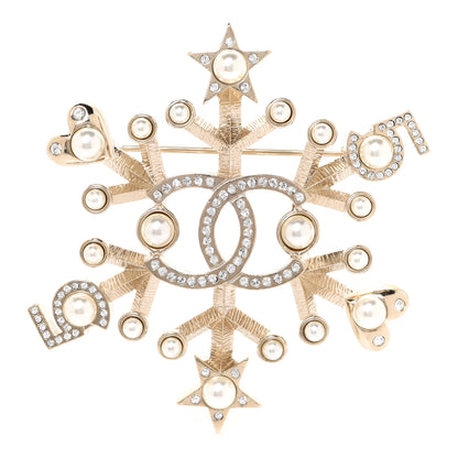 Chanel Crystal Pearl Hearts CC Brooch Gold 1 of 5